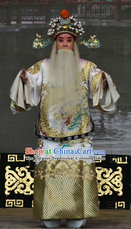 Tu Fu Zhuang Yuan Chinese Shanxi Opera Elderly Male Apparels Costumes and Headpieces Traditional Jin Opera Laosheng Garment Official Dang Bingzhong Clothing