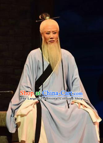 Fu Shan Jin Jing Chinese Shanxi Opera Elderly Scholar Apparels Costumes and Headpieces Traditional Jin Opera Laosheng Garment Old Man Clothing