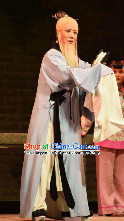 Fu Shan Jin Jing Chinese Shanxi Opera Elderly Scholar Apparels Costumes and Headpieces Traditional Jin Opera Laosheng Garment Old Man Clothing