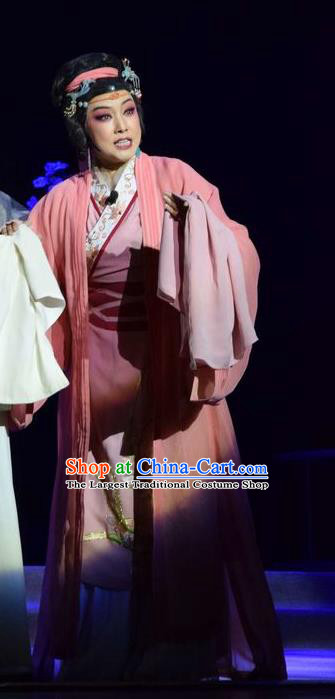 Chinese Jin Opera Young Female Garment Costumes and Headdress Fu Shan Jin Jing Traditional Shanxi Opera Hua Tan Dress Mistress Apparels