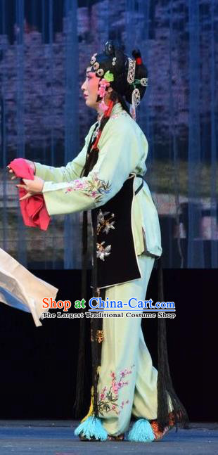 Chinese Jin Opera Village Girl Su Wujuan Garment Costumes and Headdress Fifteen Strings of Cash Traditional Shanxi Opera Young Lady Dress Xiaodan Apparels