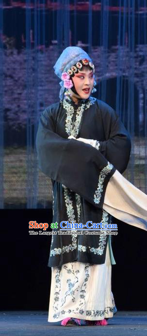 Chinese Jin Opera Distress Maiden Garment Costumes and Headdress Fifteen Strings of Cash Traditional Shanxi Opera Young Lady Dress Village Girl Su Wujuan Apparels