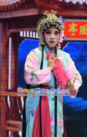 Chinese Jin Opera Servant Girl Garment Costumes and Headdress Breeze Pavilion Traditional Shanxi Opera Xiaodan Dress Young Lady Apparels