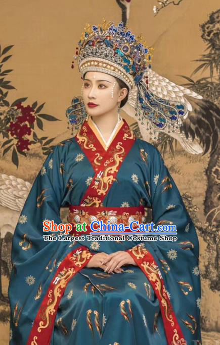 Chinese Song Dynasty Imperial Empress Historical Costumes Traditional Court Apparels Ancient Royal Queen Hanfu Dress and Headdress Complete Set