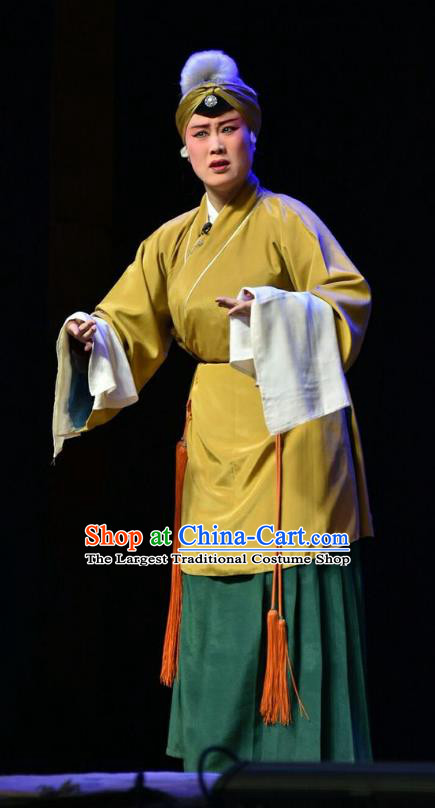 Chinese Jin Opera Laodan Garment Costumes and Headdress Fifteen Strings of Cash Traditional Shanxi Opera Elderly Female Dress Dame Apparels