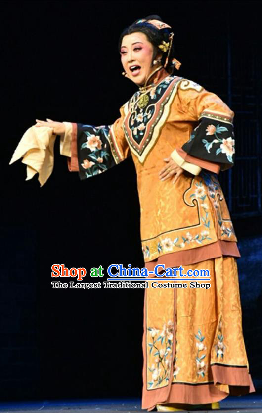 Chinese Jin Opera Elderly Female Garment Costumes and Headdress Wang Jia Da Yuan Traditional Shanxi Opera Rich Woman Dress Dame Apparels