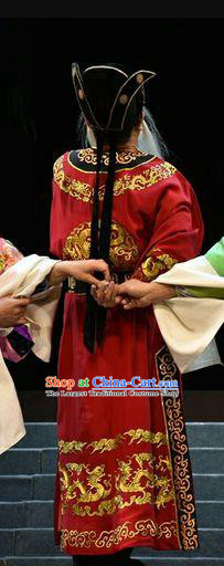 Fan Jin Zhong Ju Chinese Shanxi Opera Clown Apparels Costumes and Headpieces Traditional Jin Opera Elderly Male Garment Milord Red Clothing