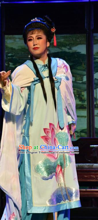 Chinese Jin Opera Hua Tan Garment Costumes and Headdress He Qing Hai Yan Traditional Shanxi Opera Young Lady Apparels Actress Dress