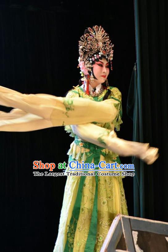 Chinese Jin Opera Diva Wang Lianjuan Garment Costumes and Headdress Tears in Suzhou Traditional Shanxi Opera Rich Lady Apparels Young Beauty Dress