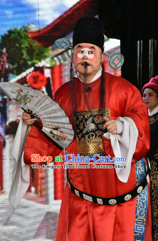 Long Hu Feng Yun Chinese Shanxi Opera Official Apparels Costumes and Headpieces Traditional Jin Opera Magistrate Garment Clown Clothing