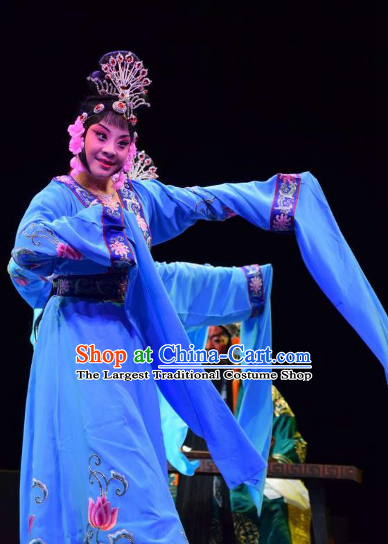 Chinese Jin Opera Palace Lady Garment Costumes and Headdress Guan Gong Traditional Shanxi Opera Xiaodan Apparels Dance Blue Dress