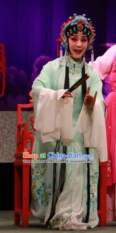 Chinese Jin Opera Hua Tan Garment Costumes and Headdress Hua Tian Wai Zhuan Traditional Shanxi Opera Actress Apparels Rich Lady Liu Yuyan Dress