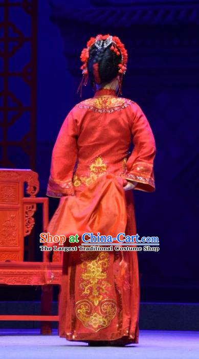 Chinese Jin Opera Young Female Garment Costumes and Headdress The Legend of Jin E Traditional Shanxi Opera Hua Tan Apparels Bride Cao Yanan Dress