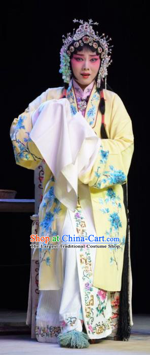 Chinese Jin Opera Diva Qiu Liyu Garment Costumes and Headdress Legend of Leper Traditional Shanxi Opera Young Female Apparels Hua Tan Yellow Dress