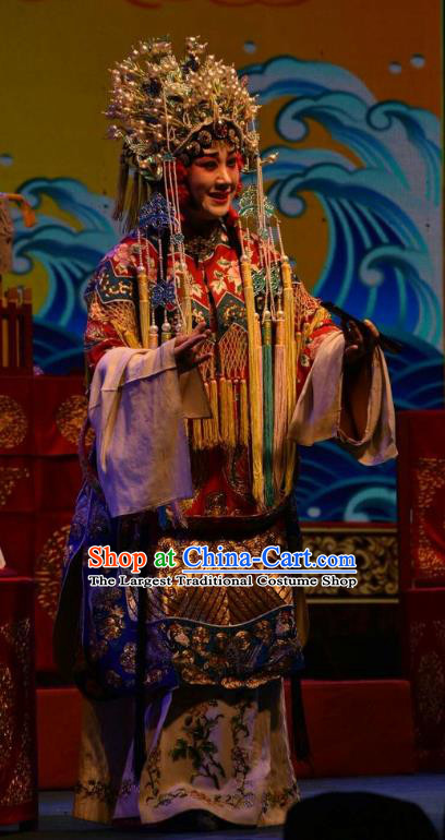 Chinese Jin Opera Hua Tan Garment Costumes and Headdress Ming Gong Duan Traditional Shanxi Opera Actress Apparels Royal Princess Dress