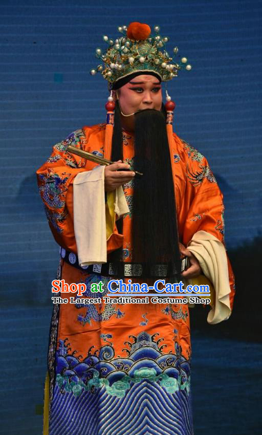 Wei Shui River Chinese Shanxi Opera Monarch Apparels Costumes and Headpieces Traditional Jin Opera Laosheng Garment King Ji Chang Clothing