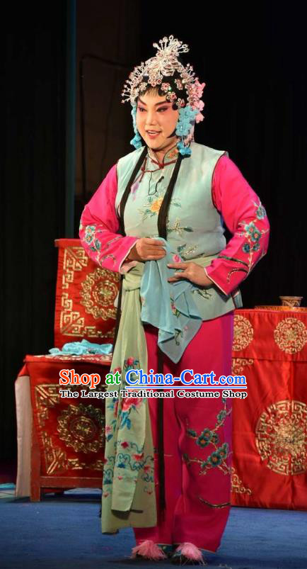 Chinese Clapper Opera Maid Lady Garment Costumes and Headdress The Crimson Palm Traditional Bangzi Opera Servant Girl Apparels Xiaodan Dress