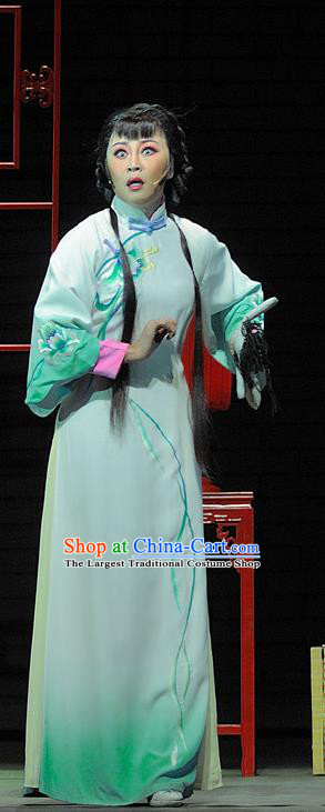 Chinese Jin Opera Diva Song Lian Garment Costumes and Headdress Red Lantern Traditional Shanxi Opera Actress Apparels Young Female Green Dress