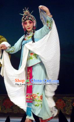 Chinese Henan Opera Hua Tan Dou Qiaojie Garment Costumes and Headdress Pao Bian Jing Traditional Qu Opera Actress Apparels Young Beauty Dress