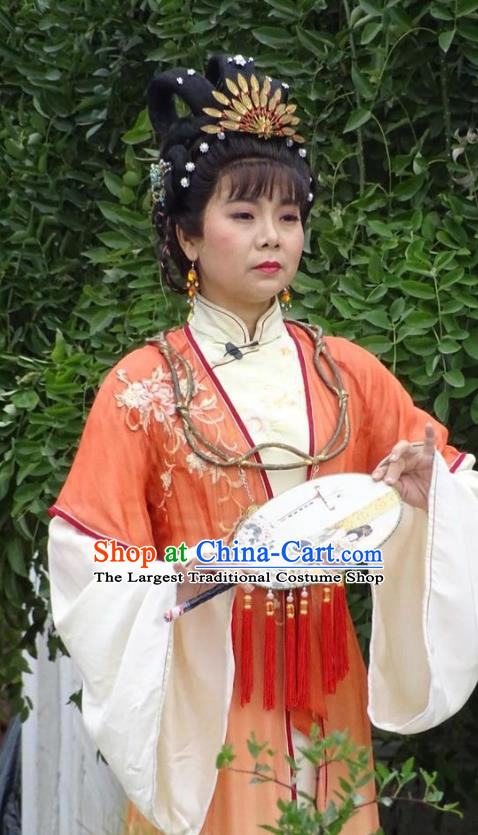 Chinese Henan Opera Actress Xue Baochai Garment Costumes and Headdress Huang Ye Hong Lou Traditional Qu Opera Young Beauty Apparels Hua Tan Dress