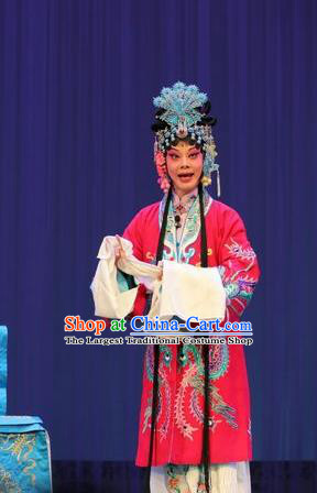 Chinese Shandong Opera Actress Hong Meirong Garment Costumes and Headdress Forced Marriage Traditional Lu Opera Hua Tan Apparels Noble Female Red Dress