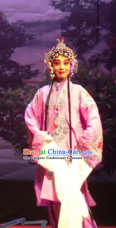 Chinese Henan Opera Hua Tan Garment Costumes and Headdress Cao Duan Huan Xiang Traditional Qu Opera Actress Apparels Diva Pink Dress