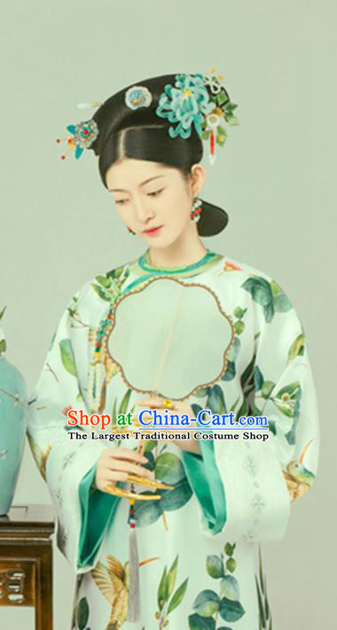 Chinese Drama Ancient Manchu Noble Countess Dress Traditional Hanfu Apparels Qing Dynasty Royal Princess Historical Costumes and Headdress for Women