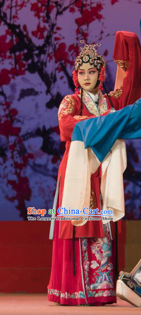 Chinese Han Opera Diva Chen Xingyuan Garment Cong Tai Bie Costumes and Headdress Traditional Hubei Hanchu Opera Hua Tan Apparels Actress Red Dress