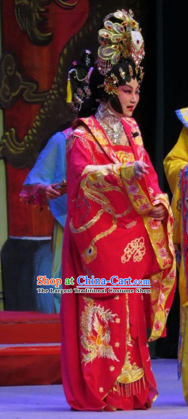 Chinese Cantonese Opera Concubine Yang Yuhuan Garment The Long Regret Costumes and Headdress Traditional Guangdong Opera Apparels Young Female Red Dress