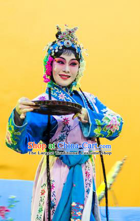 Chinese Han Opera Servant Girl Garment Gua Hua Costumes and Headdress Traditional Hubei Hanchu Opera Xiaodan Apparels Maid Lady Dress