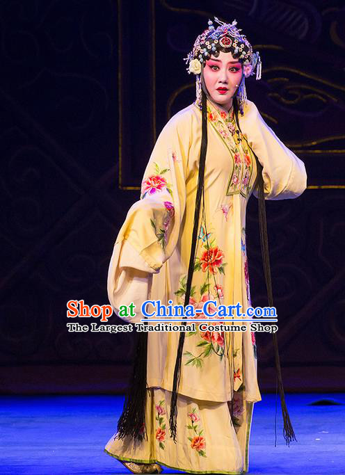 Chinese Han Opera Diva Garment Yu Zhou Feng Zhao Yanrong Costumes and Headdress Traditional Hubei Hanchu Opera Hua Tan Apparels Actress Dress