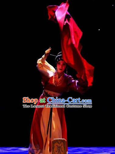 Chinese Han Opera Diva Garment Butterfly Dream Costumes and Headdress Traditional Hubei Hanchu Opera Young Woman Apparels Actress Red Dress