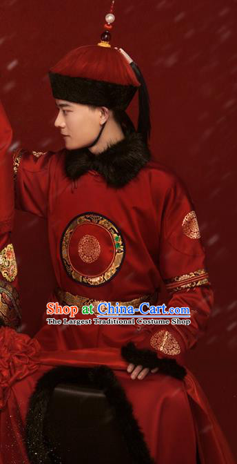 Chinese Traditional Wedding Hanfu Apparels Ancient Qing Dynasty Noble Prince Historical Costumes and Hat for Men