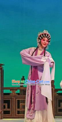 Chinese Cantonese Opera Hua Tan Garment The Peony Pavilion Costumes and Headdress Traditional Guangdong Opera Young Female Apparels Diva Du Liniang Purple Dress