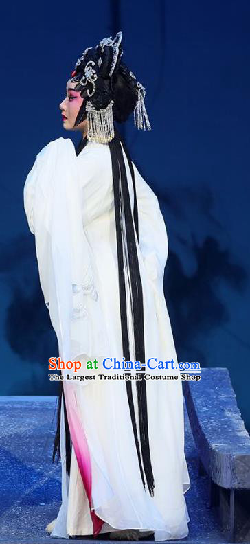 Chinese Cantonese Opera Young Woman Garment The Fairy Tale of White Snake Costumes and Headdress Traditional Guangdong Opera Hua Tan Apparels Diva Bai Suzhen Dress