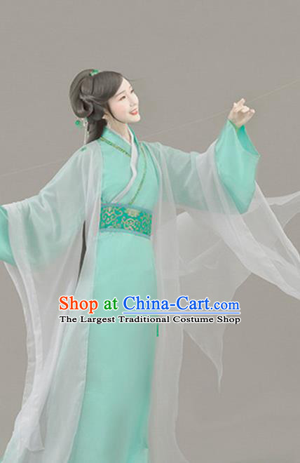Chinese Traditional Han Dynasty Imperial Consort Green Hanfu Dress Apparels Ancient Royal Princess Historical Costumes and Headpieces for Women