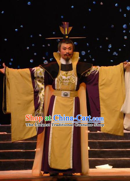 Empress Zhou the Lesser Chinese Guangdong Opera Lord Apparels Costumes and Headpieces Traditional Cantonese Opera Monarch Garment Emperor Zhao Kuangyin Clothing