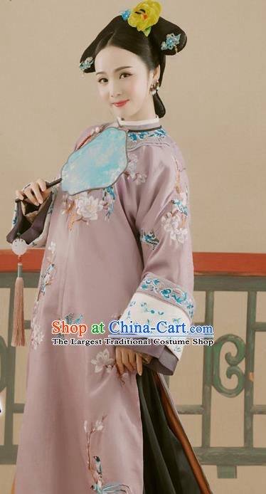 Chinese Traditional Qing Dynasty Manchu Palace Concubine Historical Costumes Ancient Drama Imperial Consort Hanfu Dress Apparels and Headdress for Women