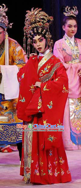 Chinese Cantonese Opera Hua Tan Garment Dian Man Gong Zhu Gan Fu Ma Costumes and Headdress Traditional Guangdong Opera Young Beauty Apparels Princess Fengxia Red Dress