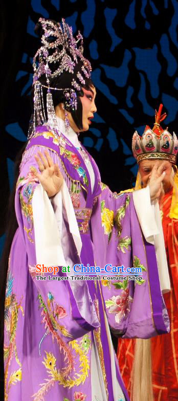Chinese Cantonese Opera Hua Tan Garment Dian Man Gong Zhu Gan Fu Ma Costumes and Headdress Traditional Guangdong Opera Actress Apparels Princess Purple Dress