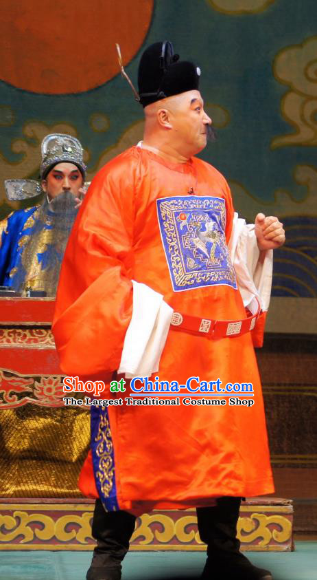 Emperor and the Village Girl Chinese Guangdong Opera Clown Apparels Costumes and Headpieces Traditional Cantonese Opera Official Garment Magistrate Clothing