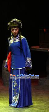 Chinese Cantonese Opera Young Female Garment The Watchtower Costumes and Headdress Traditional Guangdong Opera Hua Tan Apparels Diva Qiu Yue Blue Dress