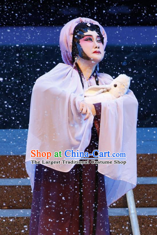 Chinese Cantonese Opera Country Woman Garment Bai Tu Ji Costumes and Headdress Traditional Guangdong Opera Distress Female Apparels Tsing Yi Dress