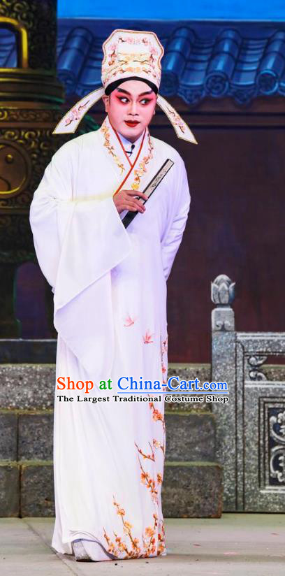 San Xiao Yin Yuan Chinese Guangdong Opera Xiaosheng Apparels Costumes and Headwear Traditional Cantonese Opera Gifted Youth Garment Scholar Tang Bohu Clothing