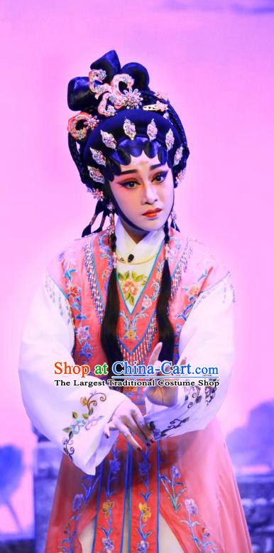Chinese Cantonese Opera Maidservant Qiu Xiang Garment San Xiao Yin Yuan Costumes and Headdress Traditional Guangdong Opera Hua Tan Apparels Young Beauty Dress