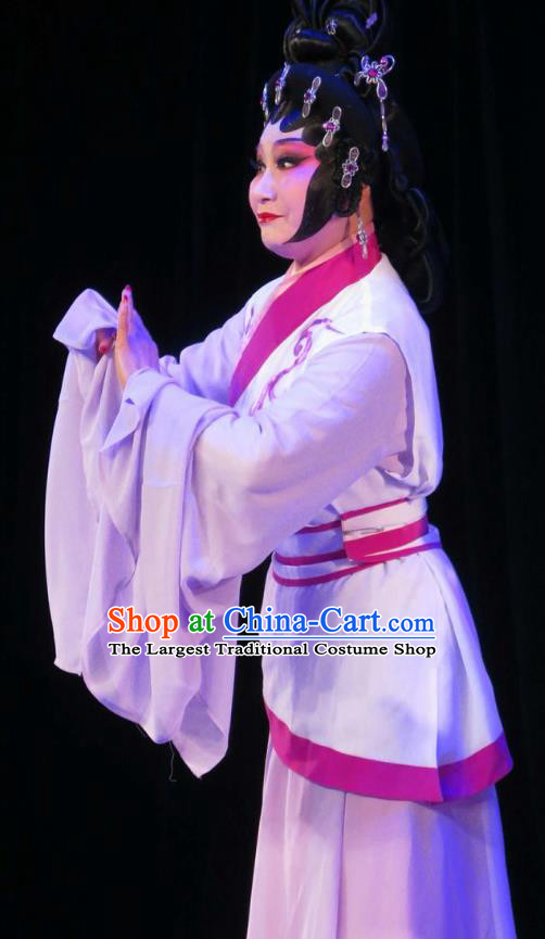 Chinese Cantonese Opera Young Female Garment Wu Nv Bai Shou Costumes and Headdress Traditional Guangdong Opera Diva Apparels Actress Yang Sanchun Dress