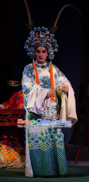 Chinese Guangdong Opera Martial Male Apparels Costumes and Headwear Traditional Cantonese Opera Wusheng Garment Du Yuanlong Clothing