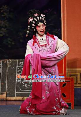 Chinese Cantonese Opera Young Mistress Han Baodie Garment Costumes and Headdress Traditional Guangdong Opera Diva Apparels Hua Tan Pink Dress