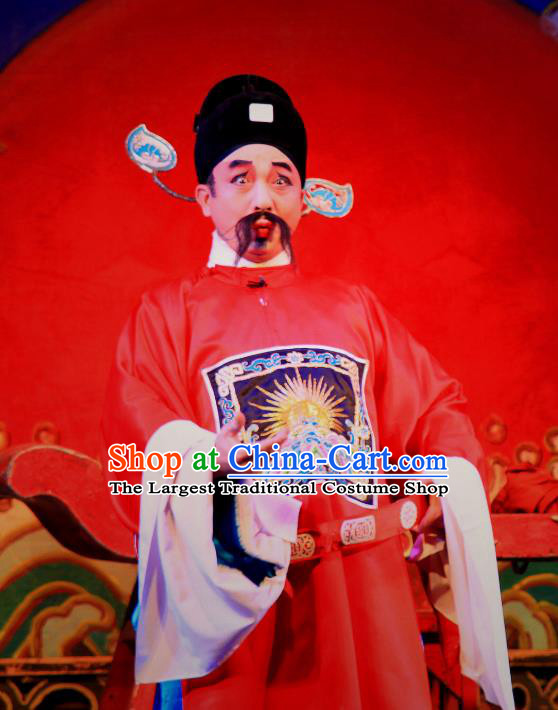 Fifteen Strings of Cash Chinese Guangdong Opera Official Apparels Costumes and Headwear Traditional Cantonese Opera Clown Garment Magistrate Clothing