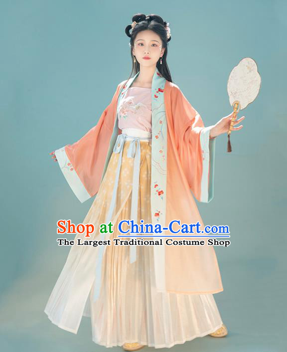 Chinese Traditional Song Dynasty Young Lady Apparels Ancient Village Girl Embroidered Hanfu Dress Historical Costumes for Women